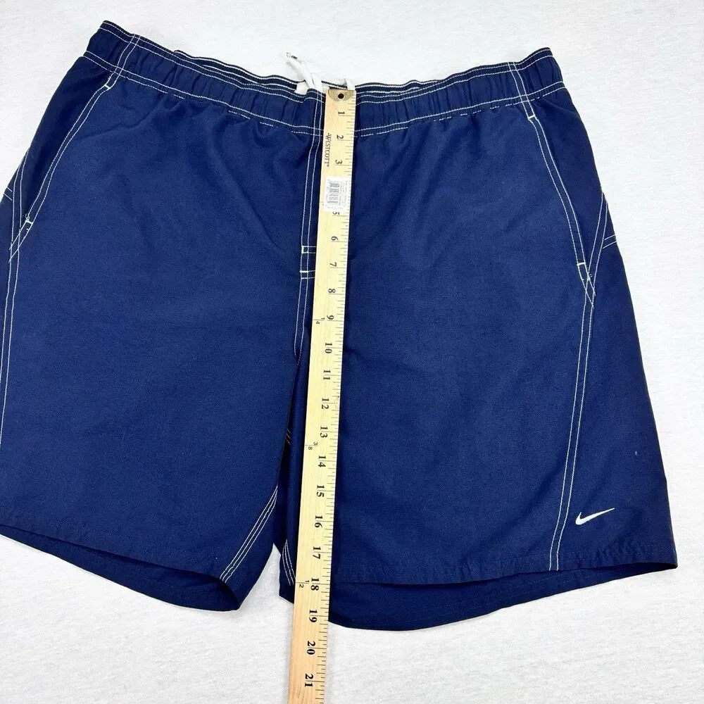 Nike Swim Trunks XL Navy Blue Board Shorts White Swoosh Mesh Lined